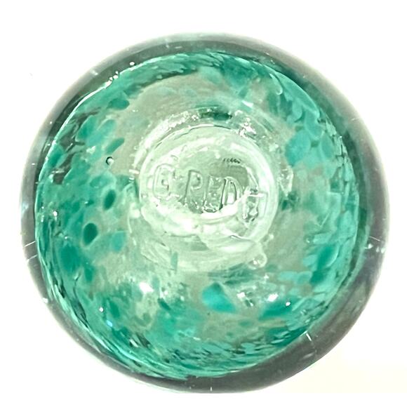 Vintage G RED Mark Murano Style Art Glass Clear & Turquoise Teal PAPERWEIGHT 3" - Picture 5 of 7